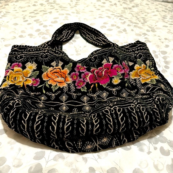 Johnny Was Flores Velvet Tote. Black with multicolored embroidery. NWT - Picture 2 of 12